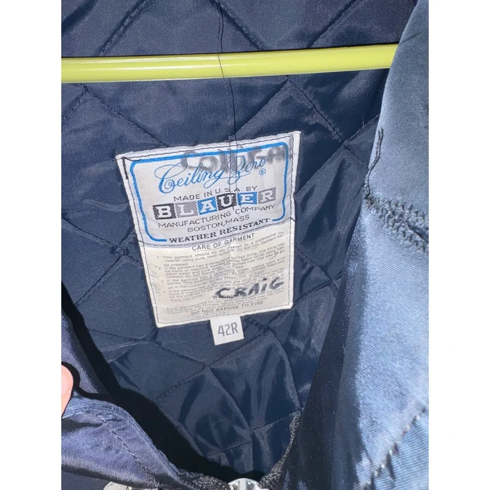 Vintage Blauer Ceiling Zero Bomber Jacket Navy Blue Faux Fur Collar Mens 42R USA